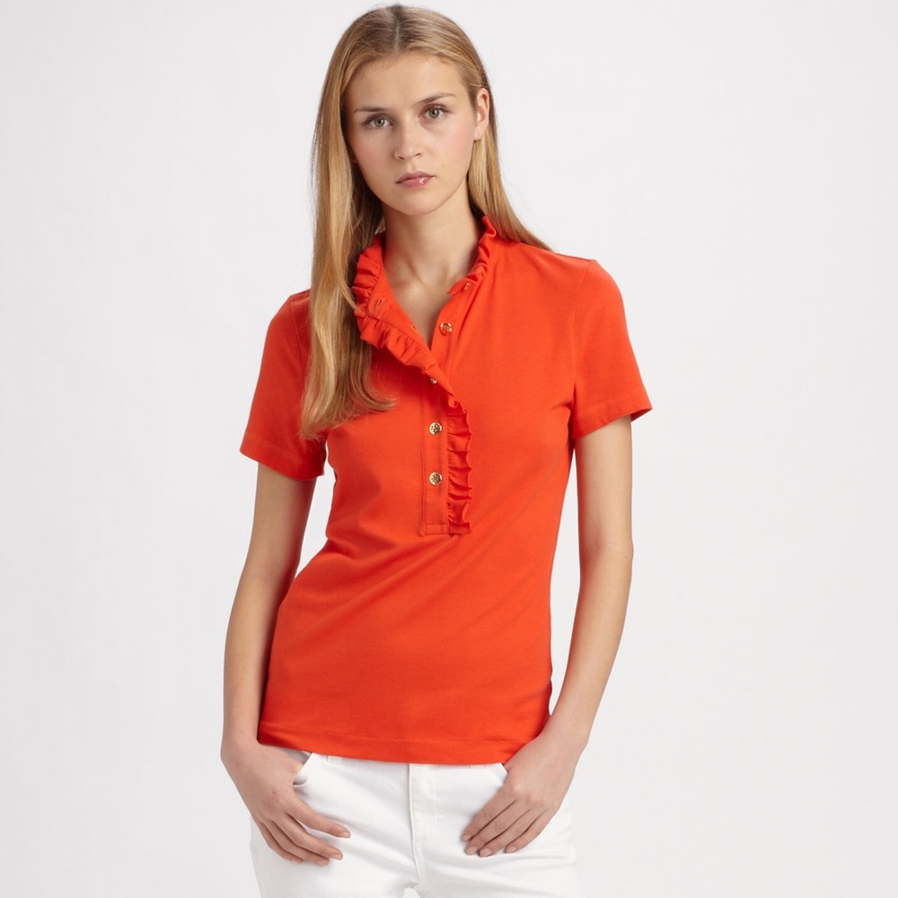 Tory Burch Poppy Red Lidia Ruffle Polo